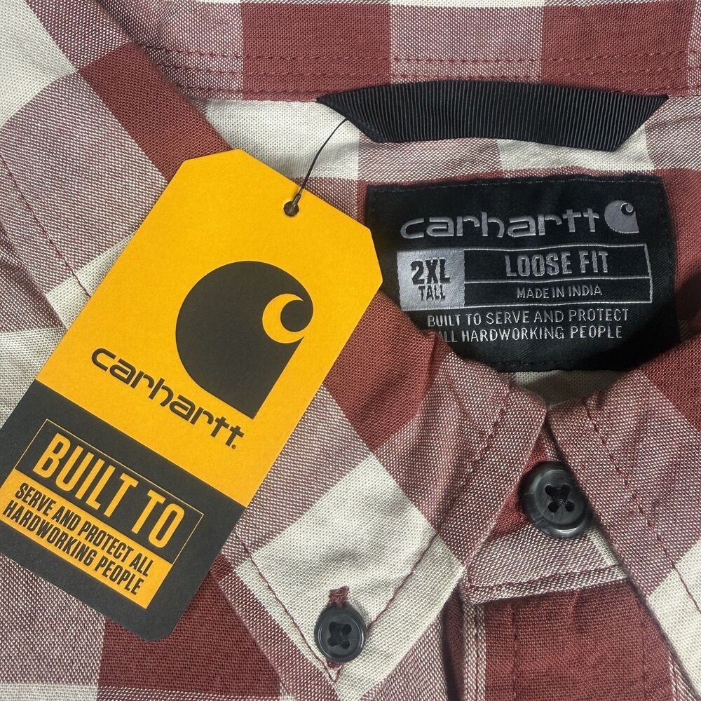 Carhartt Shirt Mens 2XL Tall Red Plaid Loose Fit Midweight Short Sleeve 106140 - Picture 5 of 12